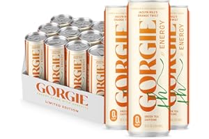 GORGIE Sugar Free Natural Energy Drinks, Jaclyn Hill Orange Twist (12 Pack) Healthy Sparkling Energy Drinks Natural Coffee Replacement with Green Tea Caffeine and Biotin, Vegan, Low Calorie