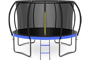 Zevemomo 8FT 10FT 12FT 14FT 16FT Trampoline Outdoor, Trampolines for Kids & Adults, Pumpkin Trampolines with Safety Net, Ladder, Coating Metal Frame, ASTM Approved Large Backyard Trampoline for Kids