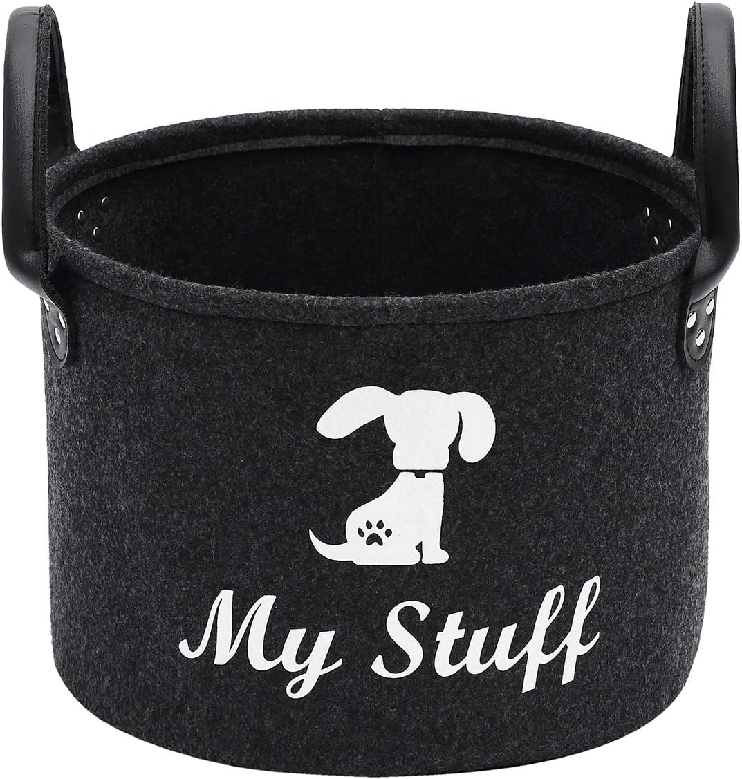 Geyecete Dog Toys/Dog Apparel & Accessories/Pet Supplies Storage Basket/Bin with Metal Handles,Collapsible & Convenient Storage Solution for Office,Bedroom,Toys(Dark Grey)