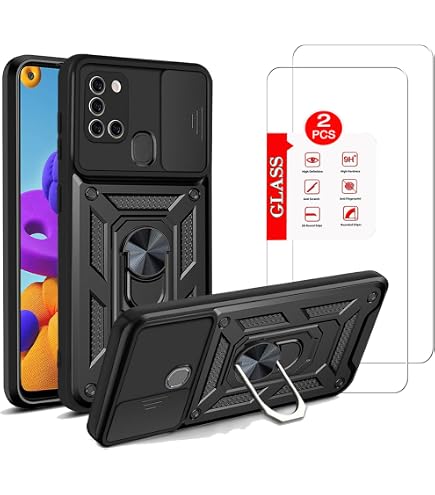 Amazon.com: Androgate for Samsung Galaxy A21s Case with Tempered Glass  Screen Protectors, Military-Grade Metal Ring Kickstand 15ft Drop Tested  Shockproof Cover for Samsung Galaxy A21s Black : Cell Phones & Accessories