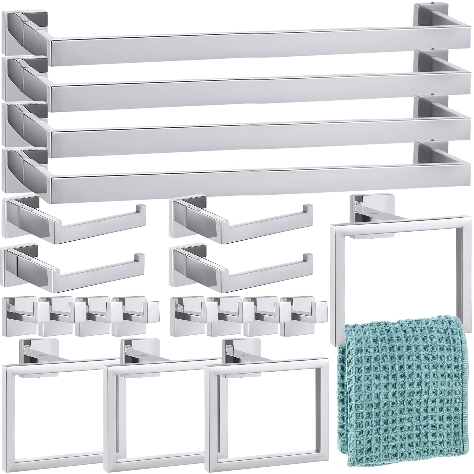 Photo 1 of Gisafai 20 Pcs Bathroom Hardware Accessories Set 23.6 Inch Bath Towel Bar Kit Stainless Steel Bathroom Hardware Set Towel Racks Ring Hooks Paper Holder for Wall Mounted (Silver)