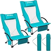 KingCamp Low Beach Chairs, Folding Portable Chair for Adults Lightweight Extra Wide Seat 300lbs Heavy Duty Oversized Backpack, Carry Bag for Camping