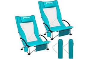 KingCamp Low Beach Chairs, Portable Folding Chair for Adults Extra Wide Ergonomic High Back Seat 300lbs Heavy Duty Lightweight Oversized Gear with Carry Bag for Outdoor Lawn Camping Picnic