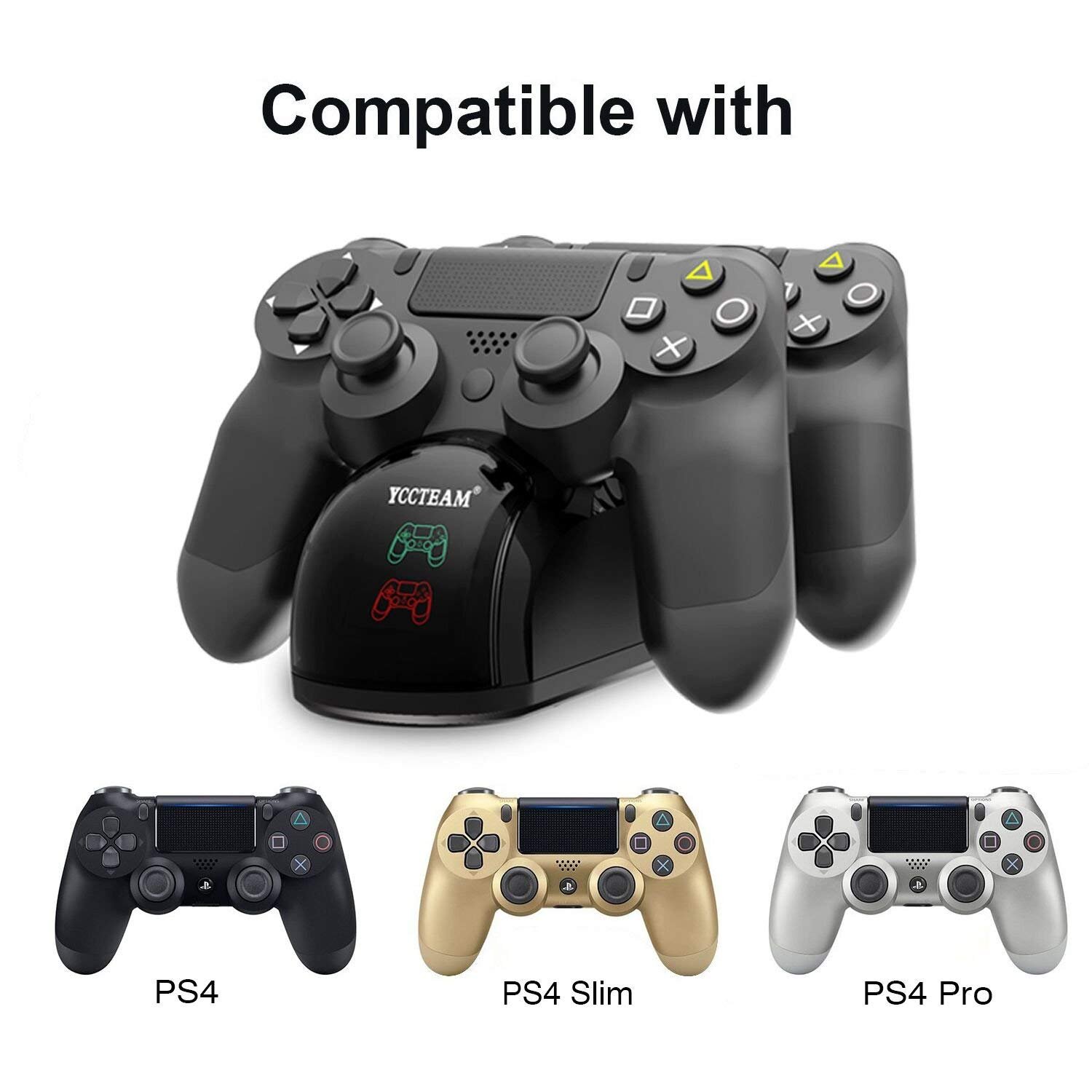 PS4 Controller Charger, Dual USB Fast Charging PS4 Controller Charging Station for Sony Playstation 4/PS4/PS4 Slim/PS4 Pro Controller with 4 Thumb Grips