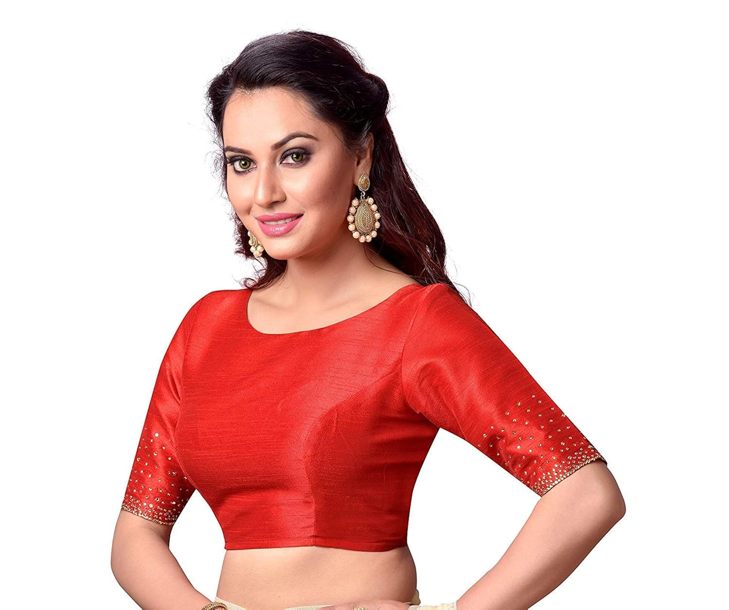 xomantic fashion designer crystals sleeve blouse