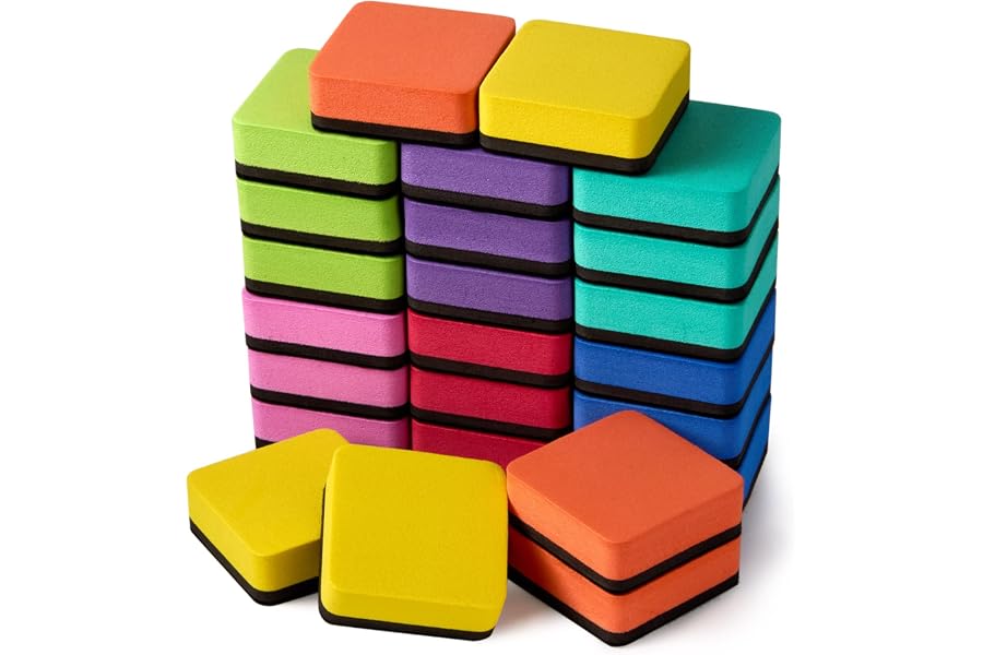 Favide 24 Pack Magnetic Whiteboard Dry Erase Erasers Chalkboard Cleansers for Classroom, School Supplies and Office (Square, 8 Color)