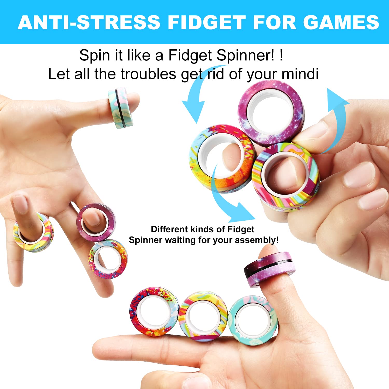 Mua Pushmick 12 Pcs Finger Magnetic Rings Fidget Toys, Colorful Magnet ...
