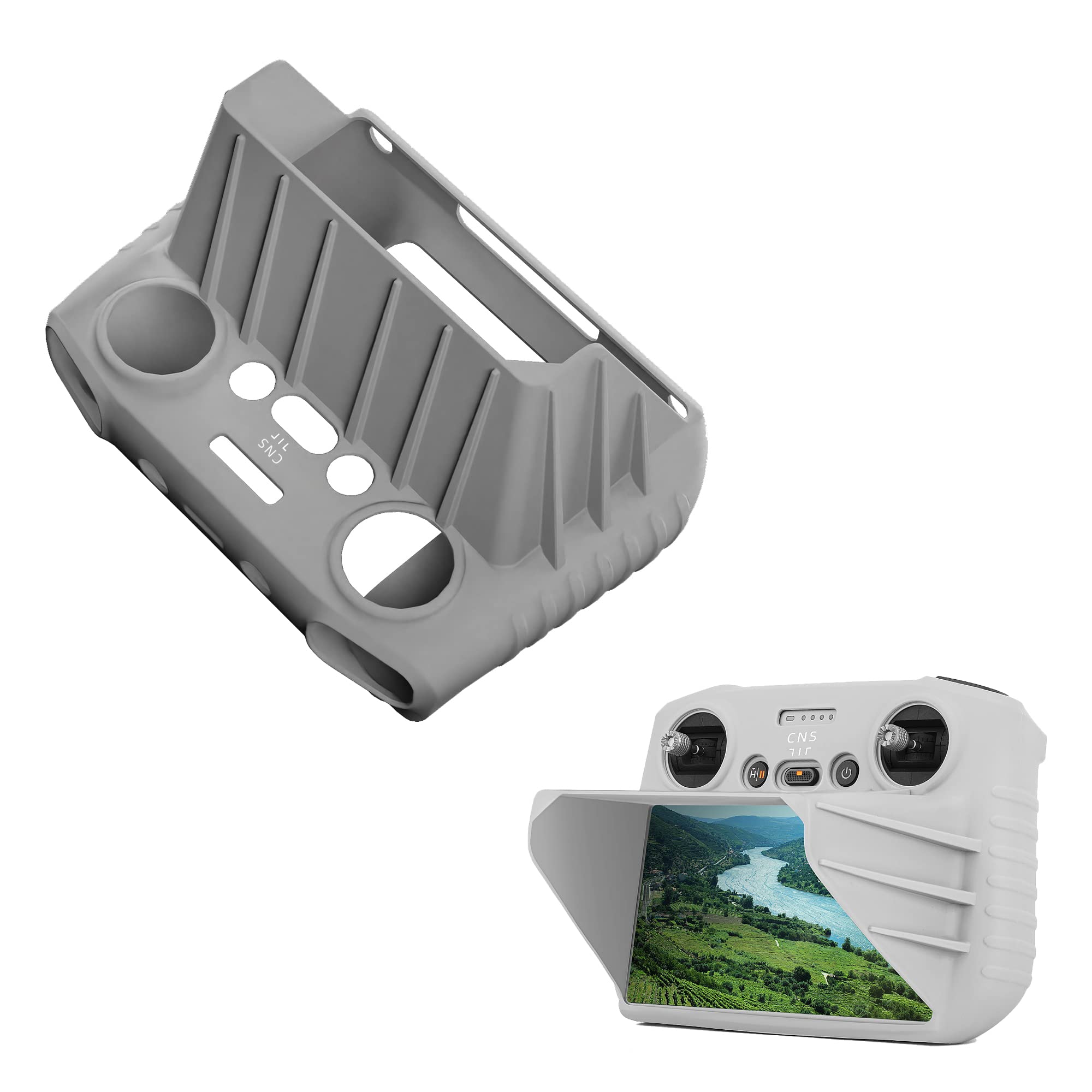Fututech 2 in 1 Silicone Case with Sun Visor for DJI Mini3 Mini 3 Pro RC Remote Control Case with Anti-Scratch Anti-Dust Anti-Skid Drone Accessories (Grey with Cover)