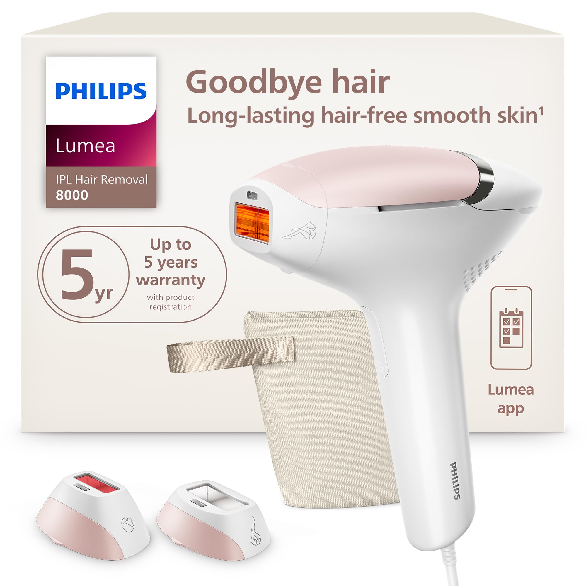 Photo 1 of Philips Lumea 8000 Series IPL Hair Removal Device, Personal Permanent at Home Laser Hair Reduction, for Women & Men, SenseIQ Technology, 2 Attachments for Body & Face, BRI932/03