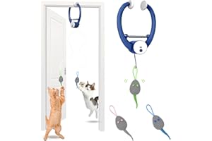 Bolpetizo Cat Toys, Hanging Automatic Interactive Cat Toy, Colorful Bouncing Mice, Extra Long Elastic Rope, Motion Activated Rechargeable Cat Feathers Toy, Interactive Cat Toy for Indoor Cat Dark Blue