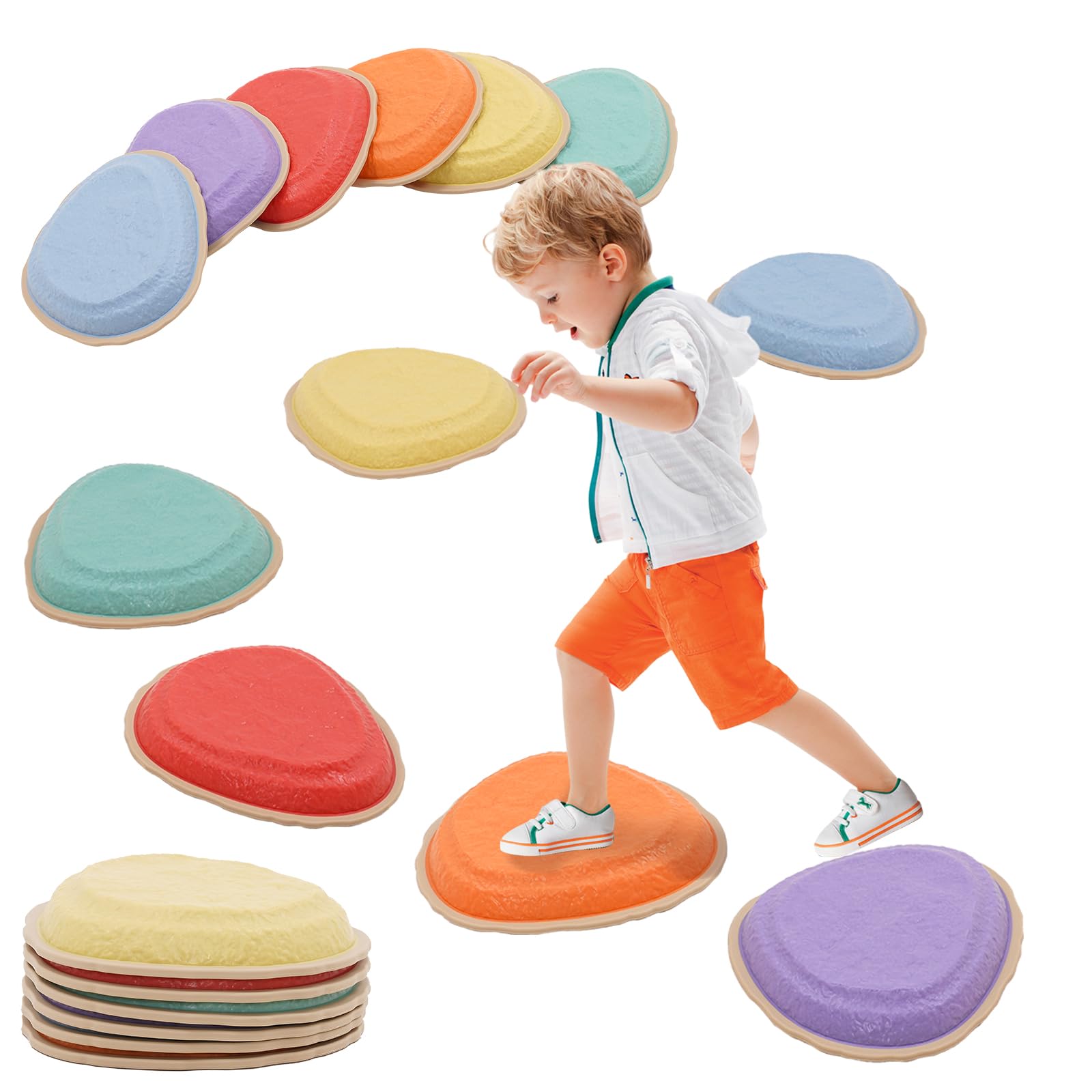 Kids Balance Stepping Stones 6PCS Stackable Balance Blocks Non-Slip Stepping Stone Toy Indoor Outdoor Play Equipment Balances Beam Game for Obstacle Course Sensory Play for Children and Toddlers