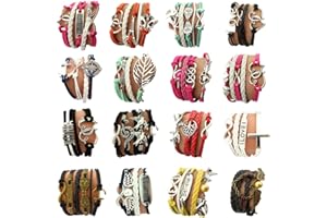 16pcs Handmade Braided Multi Layers Vintage Woven Rope Woven Leather Alloy Owl Infinity Wrap Bangle Bracelets by OUR SUPER DEALS