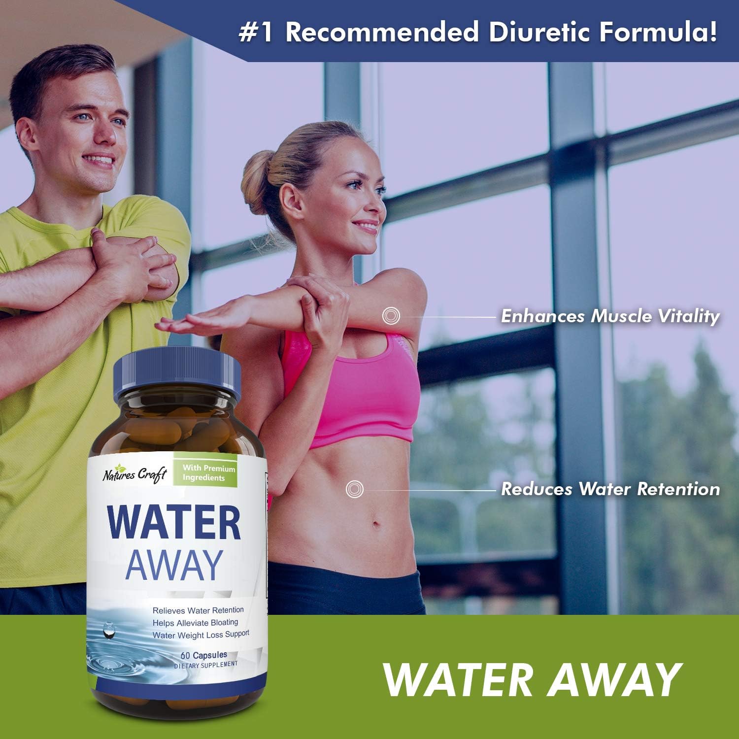 Water Away Diuretic Supplement with Dandelion Leaf – Bloat Relief Pills Weight Loss Relieve Swelling Water Retention – Natural Green Tea Extract Potassium Vitamin B6 for Men & Women: Health & Personal Care