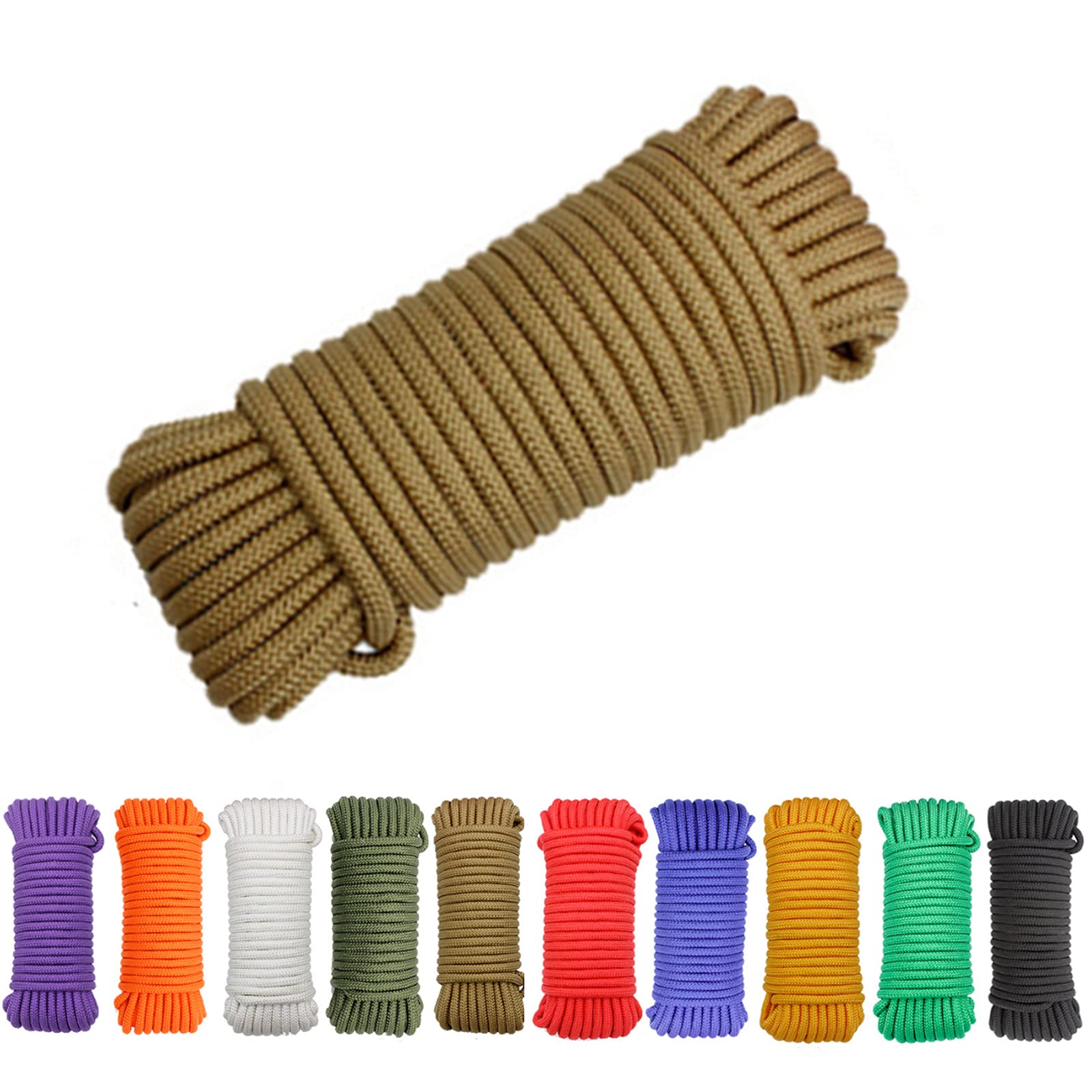 Avtytsda Nylon Rope Flag Pole Polypropylene Clothes Line Camping Utility Good for Tie Pull Swing Climb Knot All Purpose Flagline Rope 8mm x 20m (Khaki)