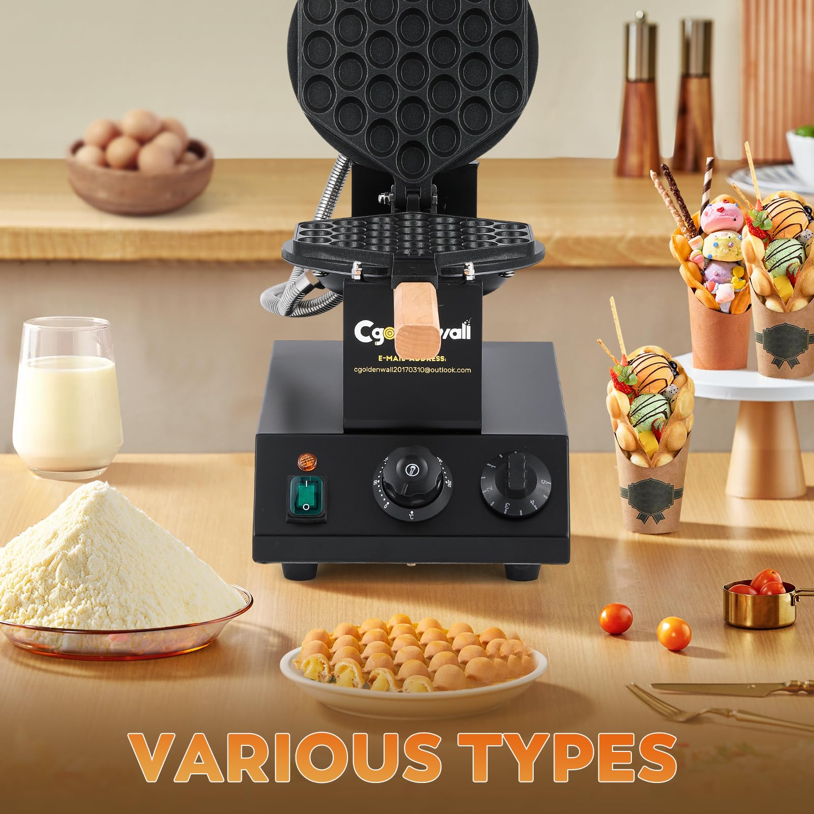 Cgoldenwall Bubble Waffeleisen für klassische Eierwaffeln丨1400W mit Antihaftbeschichtung für Cafe/Dessert-Shop/Restaurant丨Automatische Temperatureinstellung inklusive Rezeptvorschläge&Bedienungstipps 7
