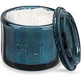 KooK Glass Salt Cellar, with Lid, Embossed Pressed Glass, Clear Storage Container, for Coffee, Sugar, Spices and Candies, Han