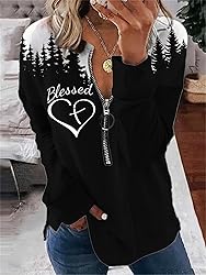 TIAFORD Women's Half Zip Cow Print Sweatshirt Long