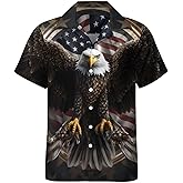RASBCTK Hawaiian USA Bald Eagle Shirts American Flag Button Shirt Short Sleeve Casual Holiday Beach Shirts