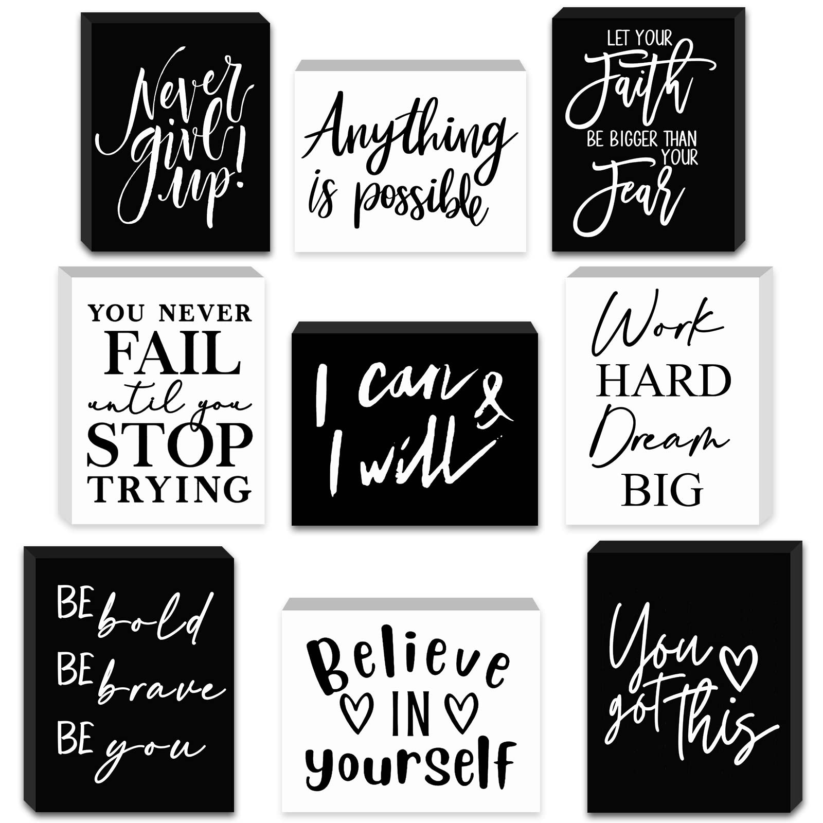 Photo 1 of Yulejo 9 Pcs Mini Inspirational Wooden Signs Office Desk Decor Valentines Day Gifts Positive Motivational Quotes Table Decor Bathroom Shelf Cheer up