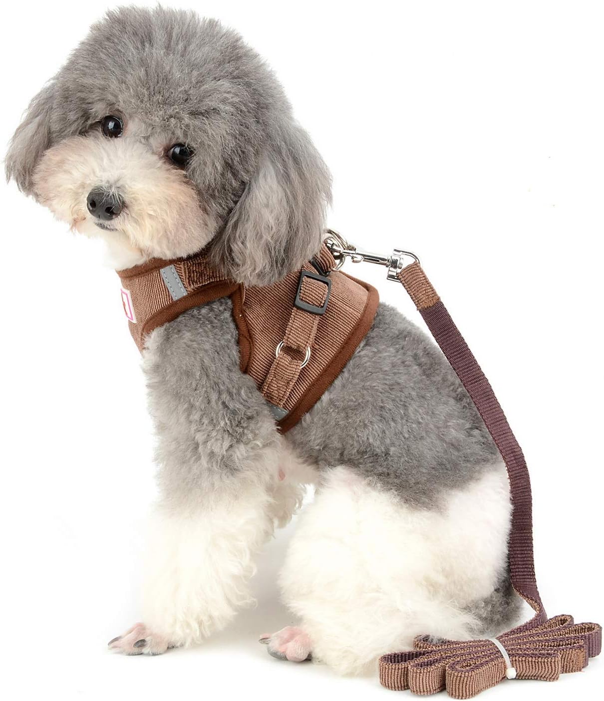 Zunea Small Dog Harness and Lead Sets No Pull Adjustable Reflective Step-in Soft Mesh Corduroy Vest Harnesses for Pet Dogs Puppy Chihuahua Cats Brown XL - Image 3