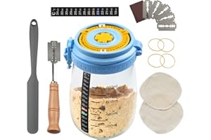 JAOBHAHY Sourdough Starter Jar Kit, 35 OZ Sourdough Starter Jars with Lids,Reusable Sourdough Starter Crock with Thermometer, Silicone Scraper, Cloth Cover and Bread Lame(1-Pack)