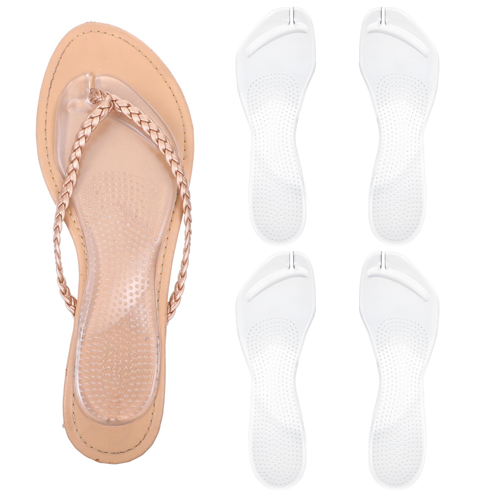Photo 1 of 2 Pairs Flip Flop Inserts for Thong Sandal Adhesive Cushion Insoles for Thong Shoes Anti-Slip Gel Arch Support Inserts Pain Relief Reliable Toe Protectors for Women (Clear, S/L)