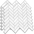 Peel and Stick Backsplash Tiles Sticker for Kitchen Stick on Backsplash 8 Sheets 11" x 8" Subway Tile Bathroom Splashback Water Heat Resistant White Herringbone Glossy Spring Easter Decoration