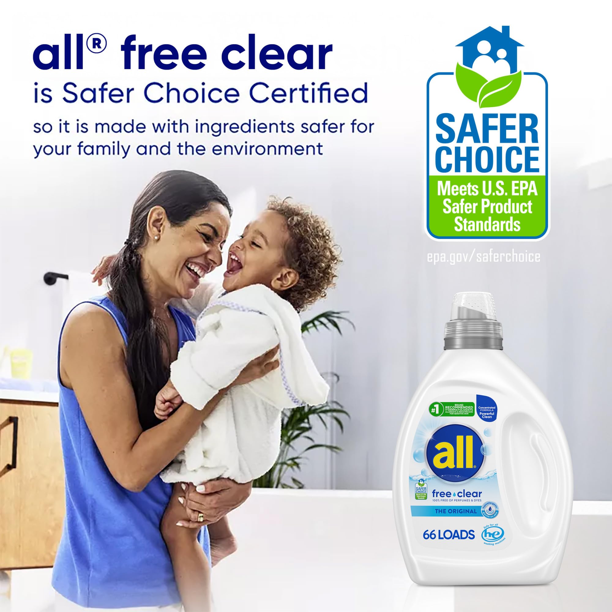 all free clear, Original, Liquid Laundry Detergent for Sensitive Skin, Unscented and Hypoallergenic, Concentrated, 50oz, 64 Loads
