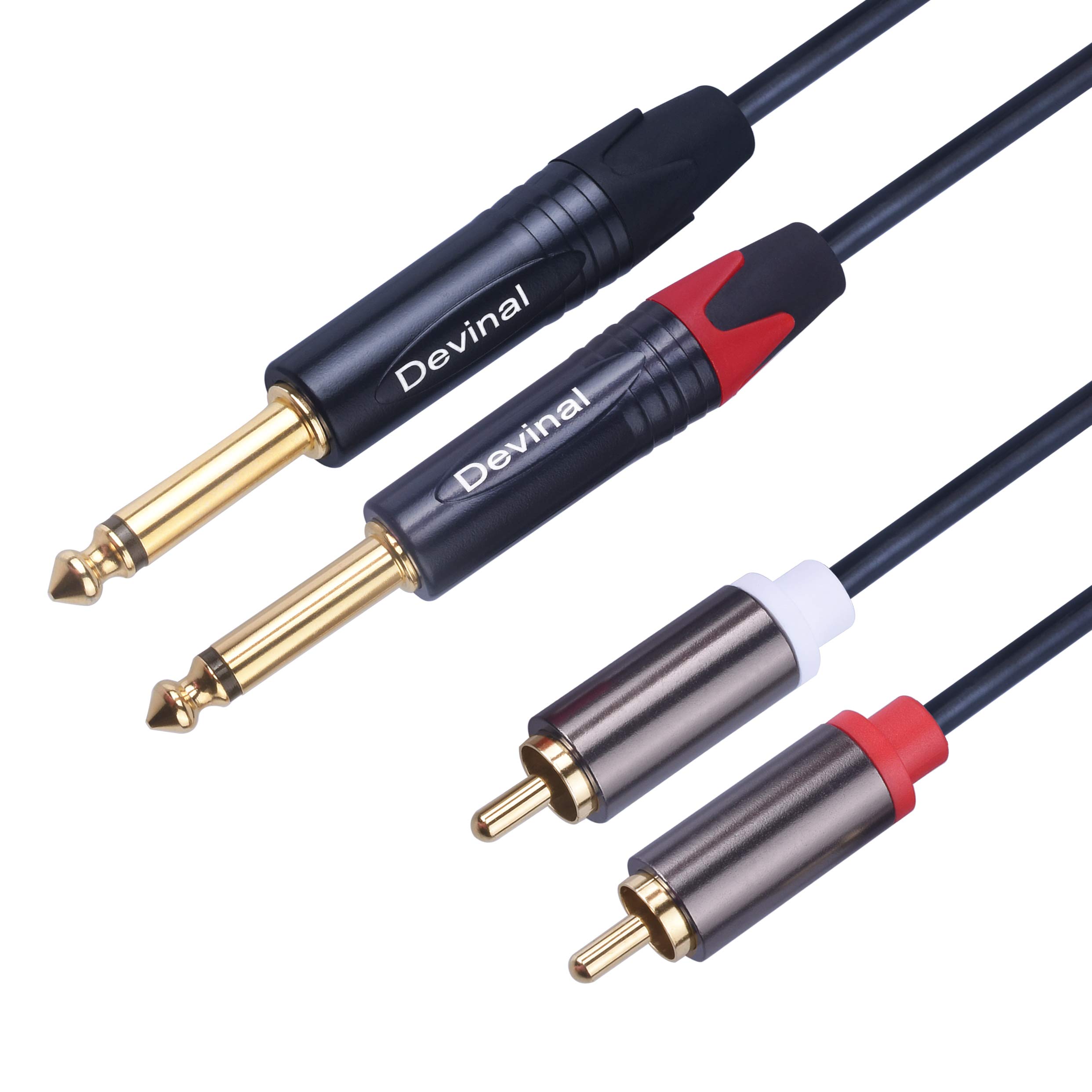 Devinal RCA to 1/4" TS Interconnect Cable - Dual RCA to Dual 6.35mm Mono, 5 Feet (1.5 Meter) Patch Cord Adapter