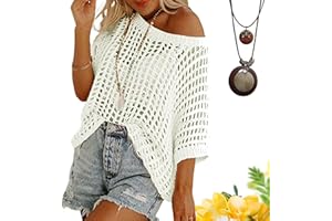 2026 Womens Summer Scoop Neck Short Sleeve Sweater Crochet Hollow Out Knit Tops Pullover Casual Lightweight Beach Coverup