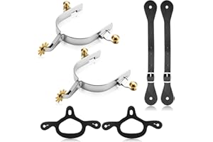 BrightRow 2 Pack Spurs for Cowboy Boots Men with 2 Pcs Leather Belt and Tie Down Straps, Stainless Steel Western English Horse Spurs with Rotatable Gear, Equestrian Riding Accessories