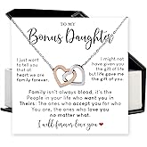 Mapileng To My Bonus Daughter Interlocking Hearts Necklace With Heartfelt Message & Elegant Box, Bonus Daughter Necklace From Stepdad, Stepmom, Birthday, Christmas Gifts For StepDaughter