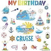26 Pcs Birthday Cruise Door Decorations Magnetic, Funny Cruise Ship Sea Navigation Door Magnets Stickers Cruise Door Decor for Cabin Door Fridge Car Accessories Carnival Birthday Party Supplies