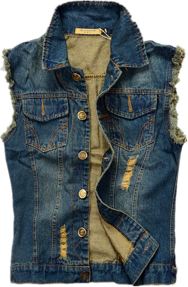 Men's Sleeveless Jacket Vest Waistcoat Jacket fastener Denim Jeans Weskit S-6XL