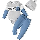 SUNNY PIGGY Baby Boy Clothes Newborn Infant Boy Outfits Romper Hat Pants 3Pcs Clothing Set for 0 3 6 9 12 18 Month Boys