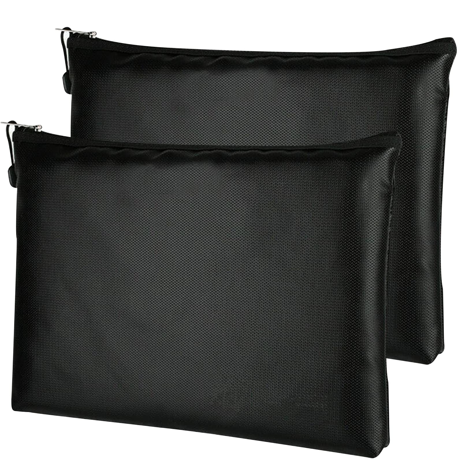 DBREAKS Fireproof Document Bag, 2 Pieces Fireproof Bag, Safe Waterproof Money Bag, Black Large Capacity Briefcase for Documents, Passport, Money, Bank File Storage (38 x 27 cm)