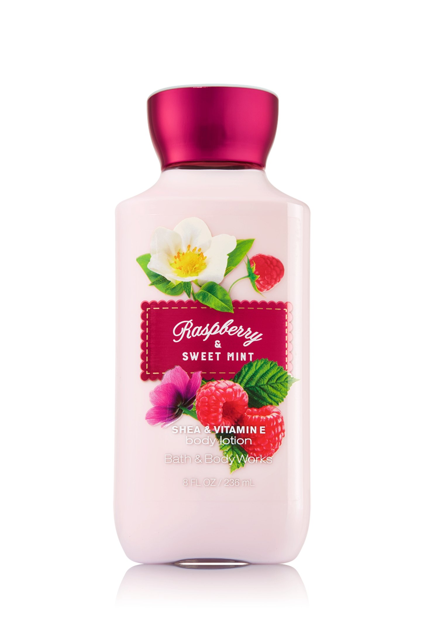 Bath and Body Works Raspberry Sweet Mint Lotion Shea and Vitamin E 8 Ounce Full Size
