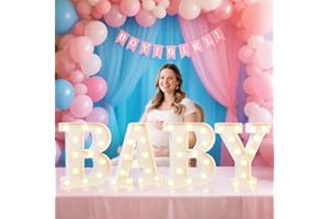 Pooqla BABY Marquee Light Up Letter Set, Warm White Glowing Letters for Baby Shower Girl Boy Birthday Party Backdrop, LED Light Up Letter for Gender Reveal Wedding Bedroom Nursery Table Wall Decor