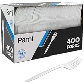 PAMI Medium Weight Disposable Plastic Forks,White,Bulk Pack for Parties,400