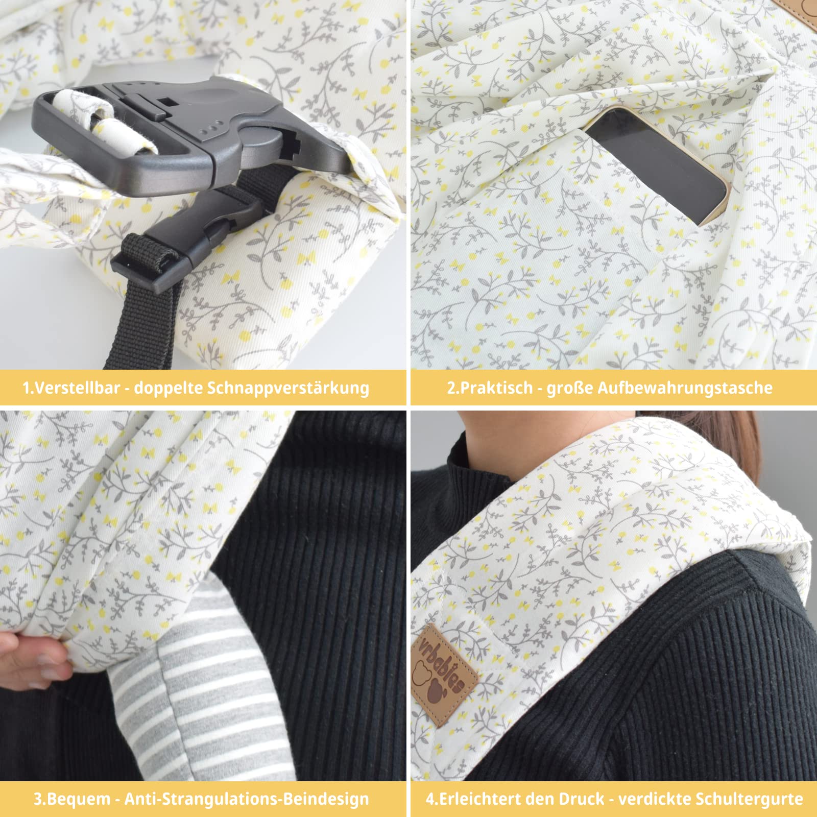 Baby Sling Carrier Newborn, Adjustable Easy Wearing Baby Nursing Warp Sling, New Mom Dad Soft Cotton Baby Front Holder Carrier for Infant Toddler Life Travel Essential Gifts (Yellow Flower)