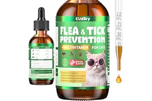 CUDORY Flea & Tick Support for Cats – Natural Herbal Drops with Multivitamin – Fleas and Ticks Comfort Formula for Cat All Breeds & Ages – Bacon Flavor