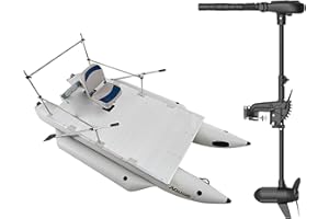 AQUOS Heavy-Duty for Two Series 12.5ft Inflatable Pontoon Boat with Folding Seat, Guard Bar and Haswing Trolling Motor for Saltwater, Freshwater Fishing