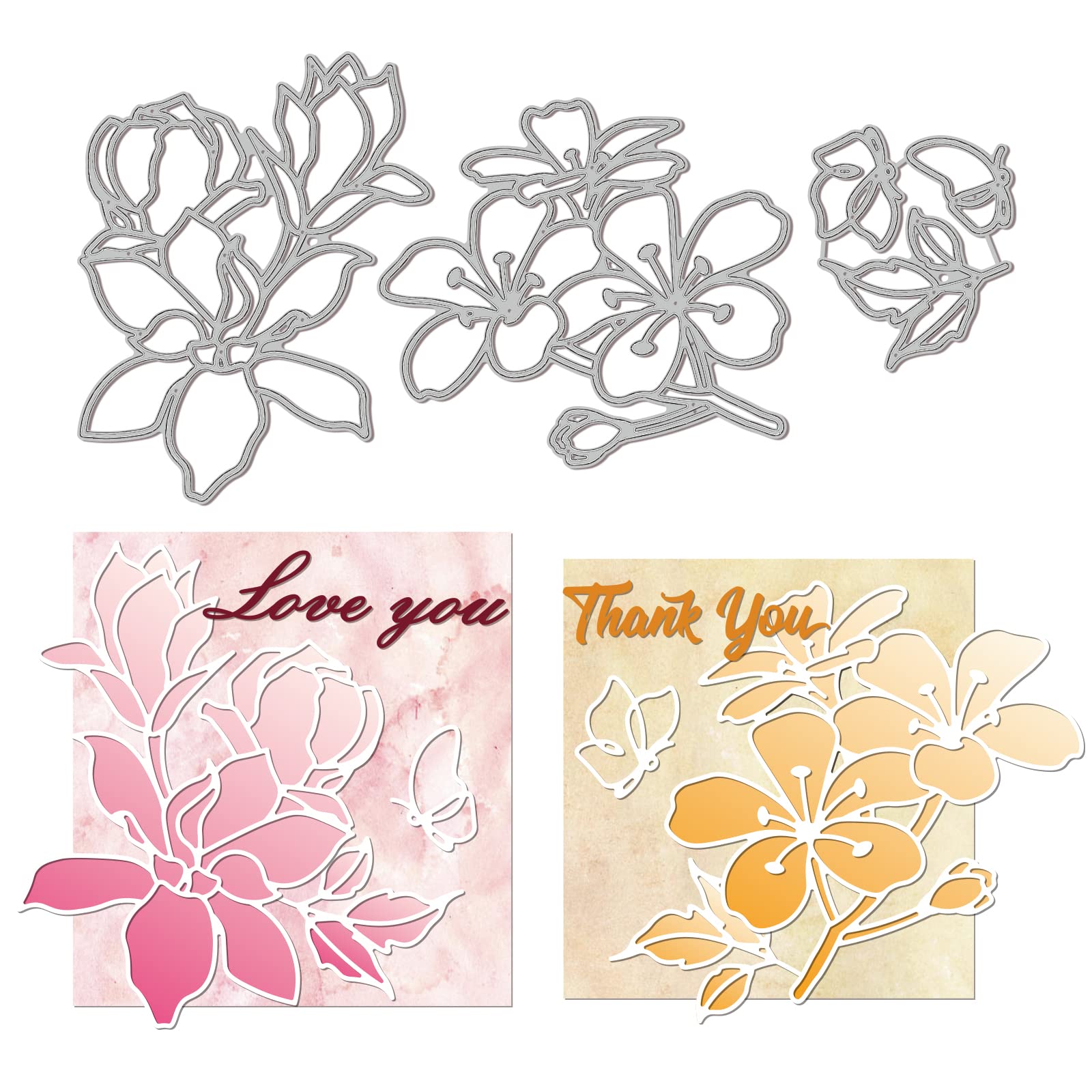 GLOBLELAND Line Flowers Frame Cutting Dies Metal Line Butterfly Flowers Leaves Die Cuts Embossing Stencils Template for Paper Card Making Decoration DIY Scrapbooking Album Craft Decor