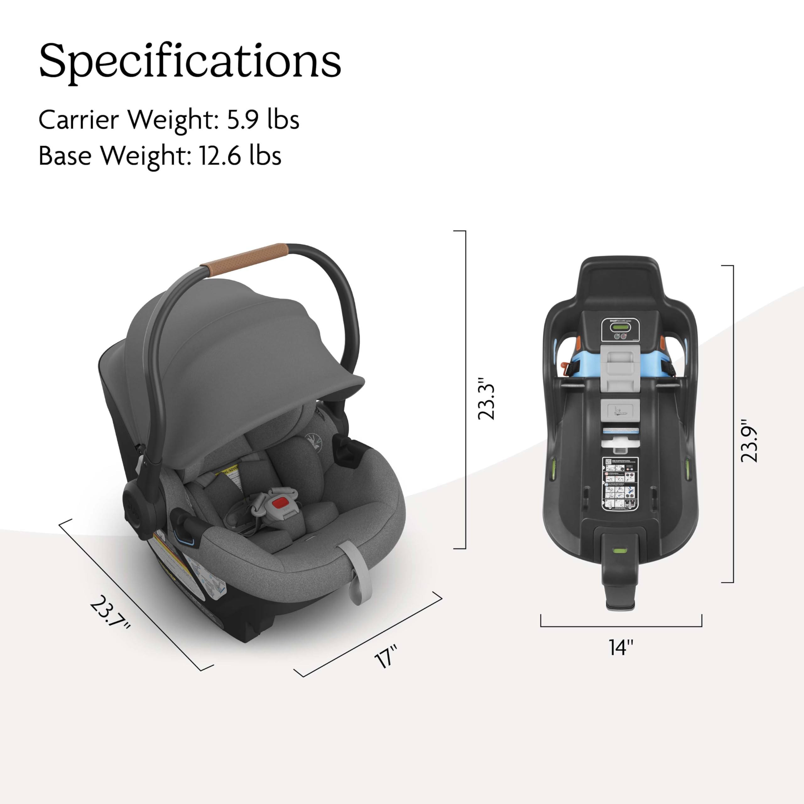 UPPAbaby Aria Lightweight Infant Car Seat/Just Under 6 lbs for Easy Portability/Base with Load Leg + Infant Insert Included/Direct Stroller Attachment/Greyson (Charcoal Mélange/Saddle Leather)