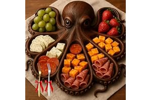 MORSHNY 2025 New Graddi Tentacle Platter, Olygee/Sherum Octopus Charcuterie Platter Board with 8 Tentacle Design, Novelty Unique Ocean Themed Wood Serving Tray for Cheese, Meats & Fruit (Style-A)