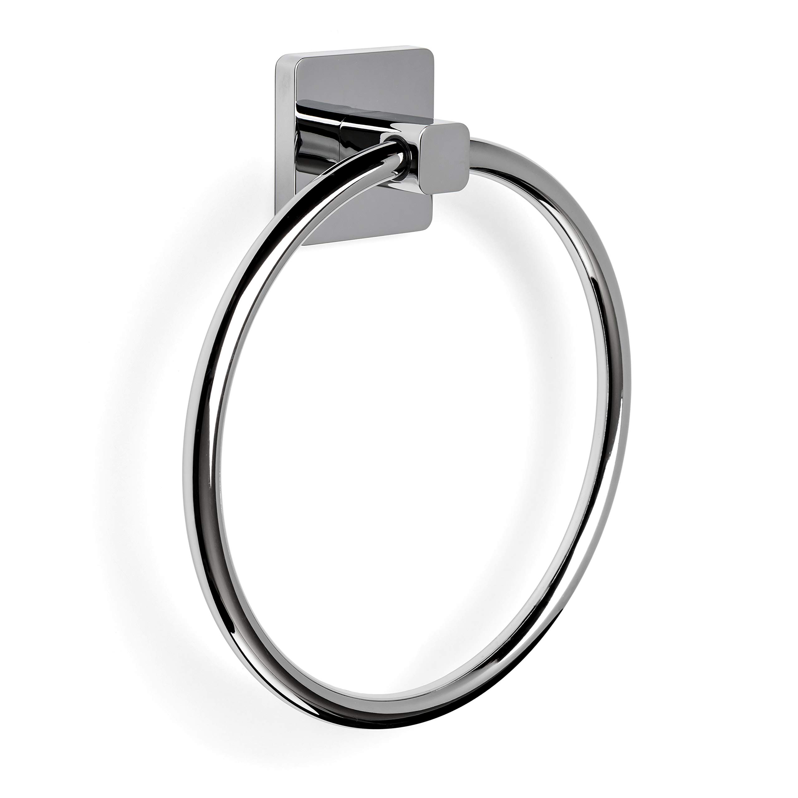 TATAY, towel ring from the Kalo Collection, in chrome-plated zamak, with square line support, and 3M fixing system, convenient and undrilled