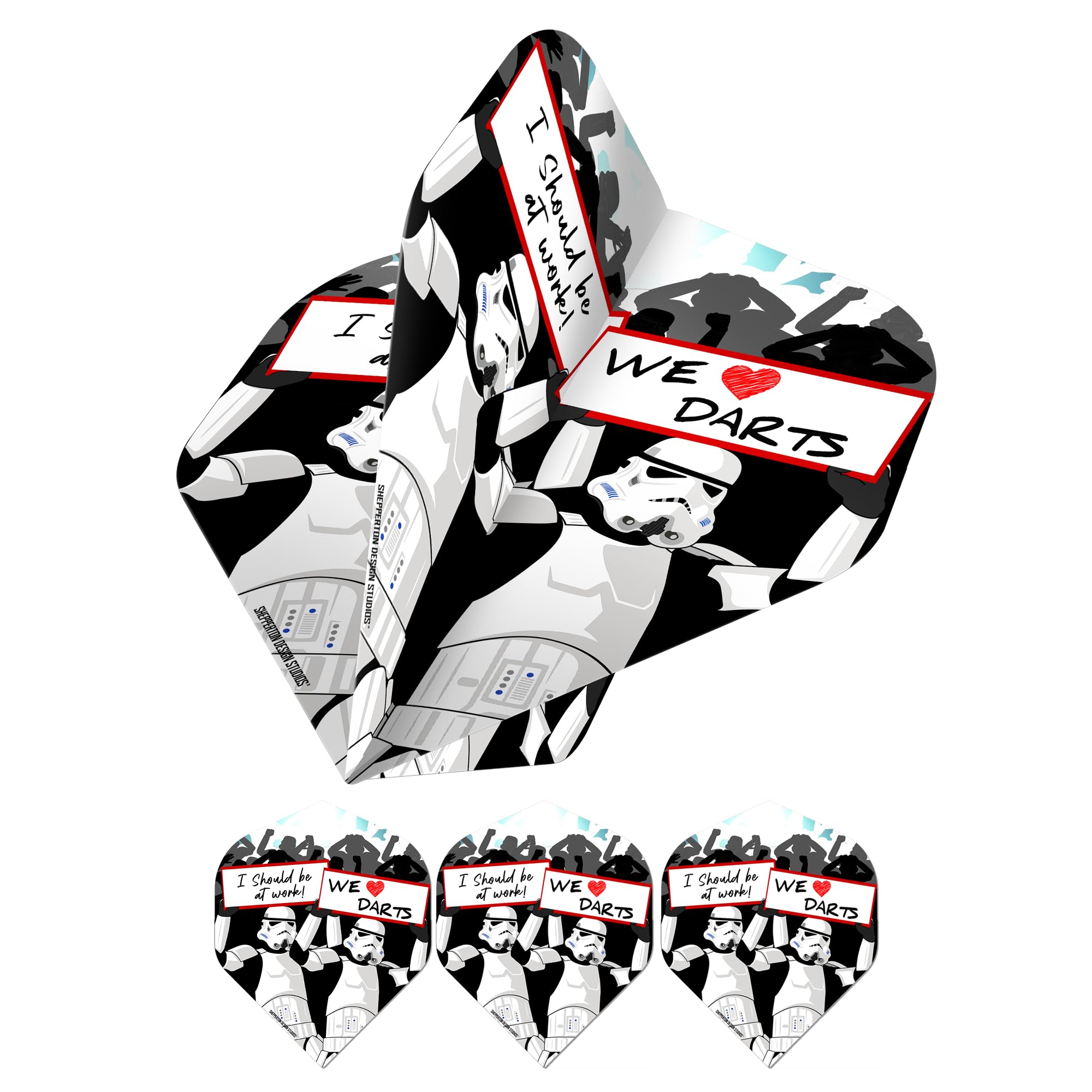 Shepperton Design Studios Original Stormtrooper Officially Licensed Dart Flights, Standard No2 Shape, 100 Micron, We Love Darts, 10 Sets of 3 Flights (10XF4160)