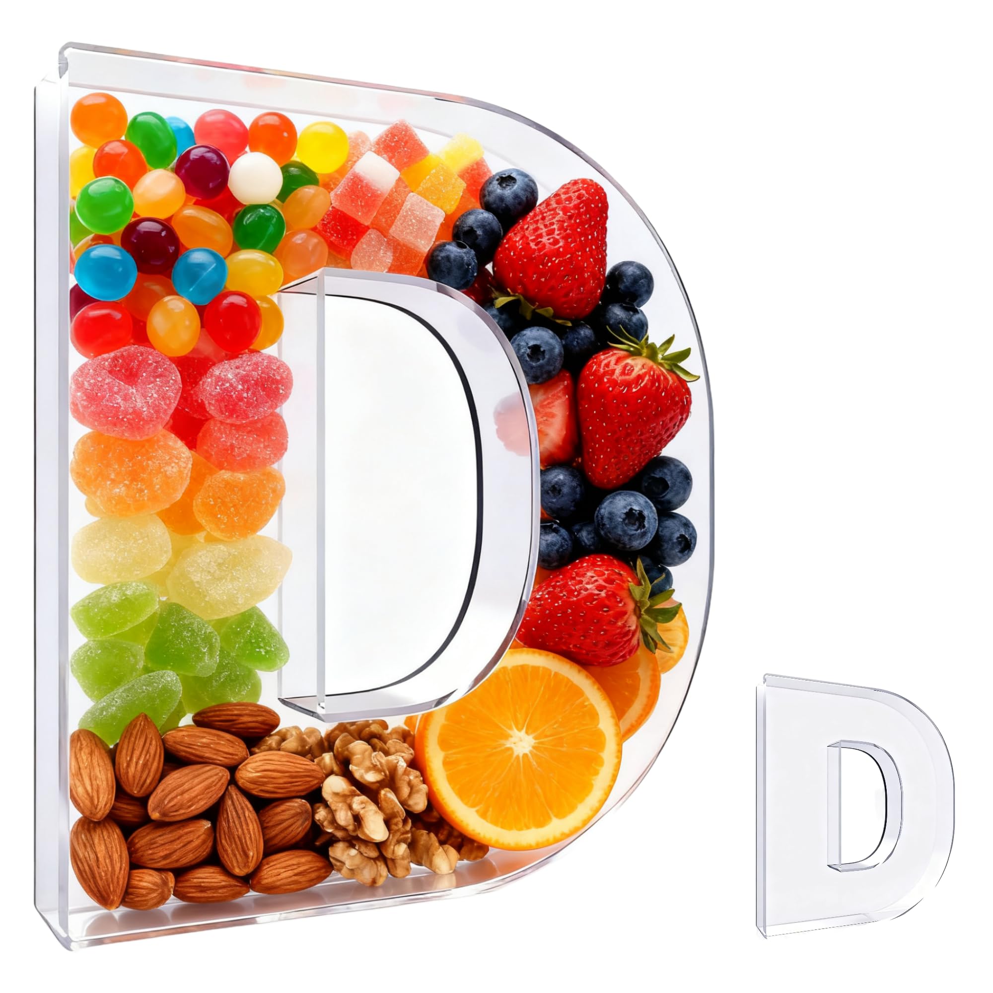 Photo 1 of 10" Acrylic Letter Charcuterie Tray - Reusable Fillable Alphabet Shape Charcuterie Box, Alphabet Shape Cake Candy Tray for Birthday Anniversary Party Decorations (Letter D)