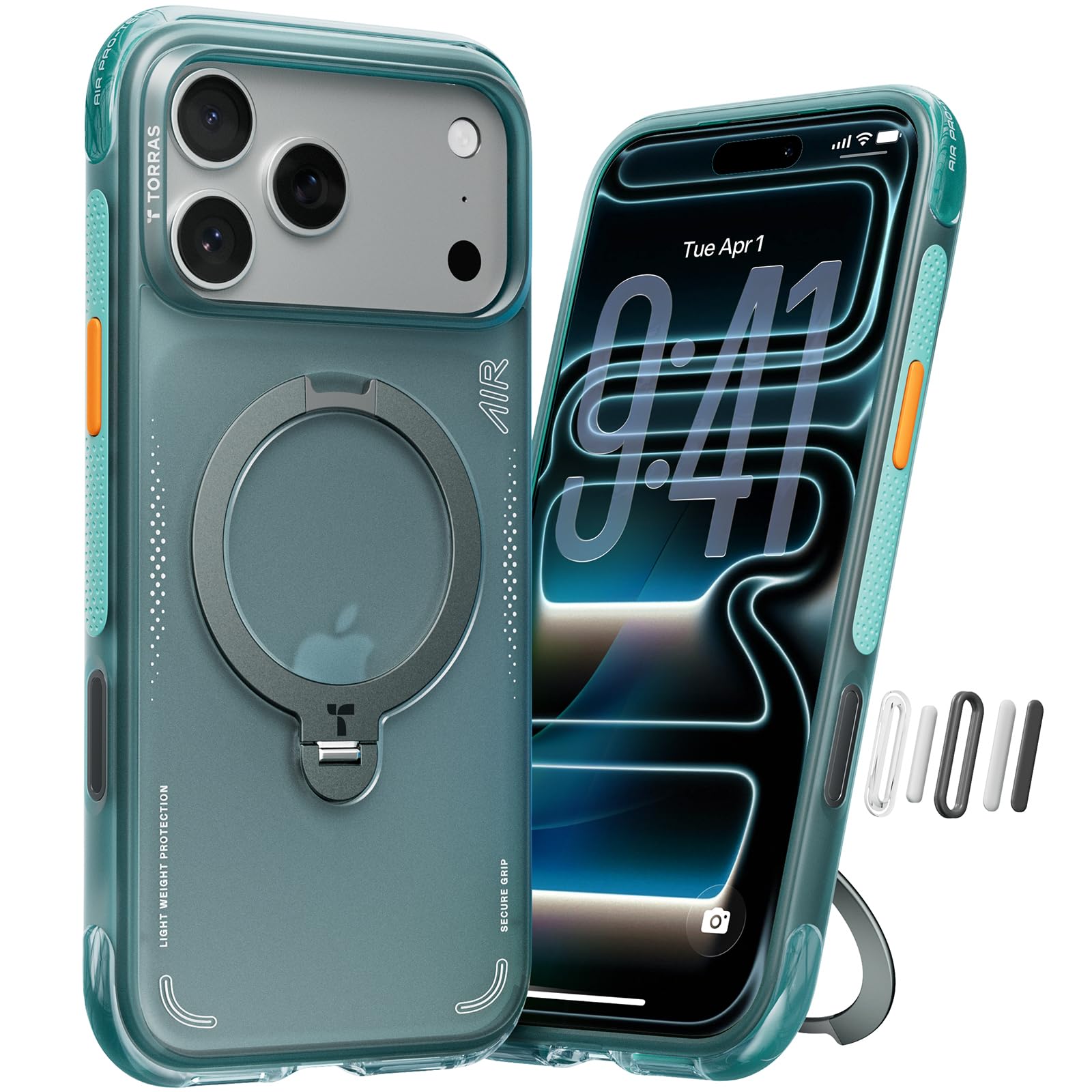 Photo 1 of TORRAS Ostand Q3 Air for iPhone 17 Pro Max Case with 360 Magnetic Stand, Fit for MagSafe, Mil-Grade Drop Tested, Camera Control Button, Shockproof Phone Case for iPhone 17 Pro Max 6.9", Glacier Sprint