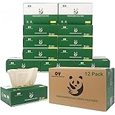 QingYa Unbleached Bamboo Facial Tissues - 12 Boxes of 100% Natural, Hypoallergenic, 134 Sheets per Box, FSC Certified, Eco - Friendly, Ultra - Soft & Gentle for Everyday Home and Office Use